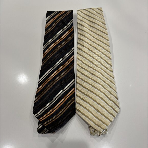 2 Men's Ties Tall Large 59.25" Striped Cream Black Pronto Uomo George 100% Silk - Picture 1 of 7